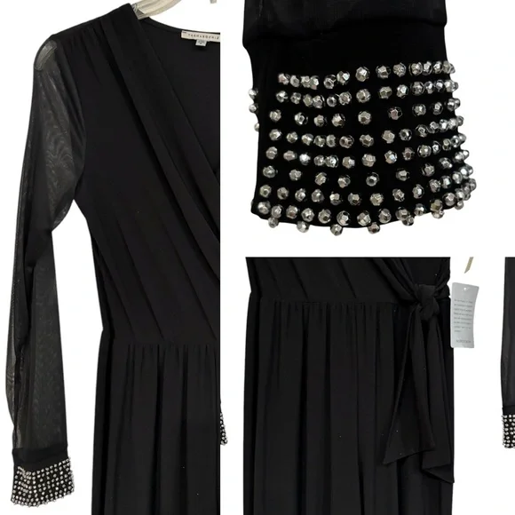 Nordstrom Tash + Sophie Black Jumpsuit with Sheer Sleeves Size Small New - Picture 5 of 6